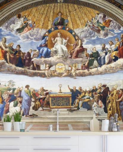 kunsttapet vægmaleri kaldet Disputation of the Holy Sacrament af Raphael til hjem og virksomheder kunsttapet vægmaleri kaldet Disputation of the Holy Sacrament af Raphael til hjem og virksomheder