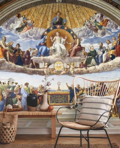 kunsttapet vægmaleri kaldet Disputation of the Holy Sacrament af Raphael til hjem og virksomheder
