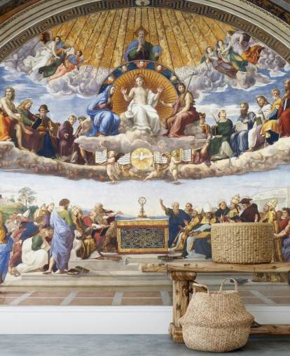 fine art wallpaper mural called Disputation of the Holy Sacrament by Raphael for homes and businesses