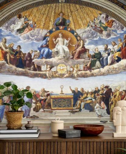 konsttapet väggmålning kallad Disputation of the Holy Sacrament av Raphael för hem och företag