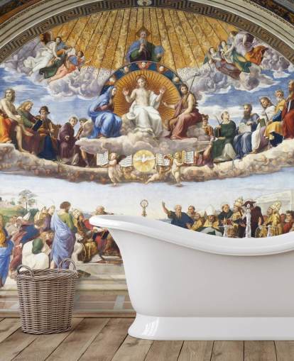Kunsttapete mit dem Titel Disputation of the Holy Sacrament von Raphael für Privathaushalte und Unternehmen