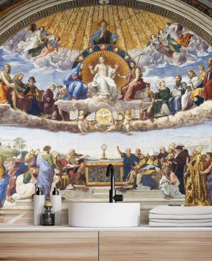 fine art wallpaper mural called Disputation of the Holy Sacrament by Raphael for homes and businesses