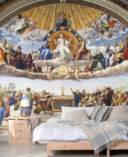 mural de papel de parede de belas artes chamado Disputação do Santíssimo Sacramento de Rafael para residências e empresas