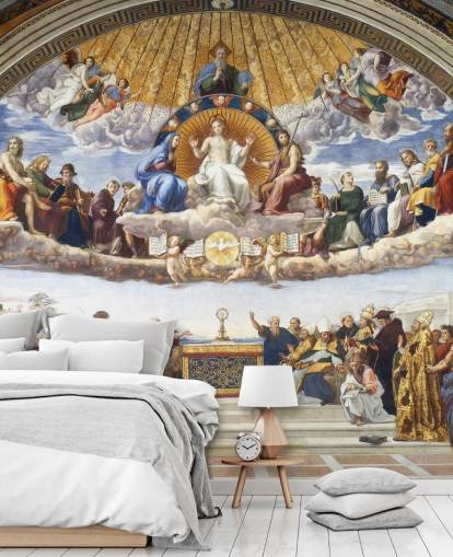 mural de papel pintado de bellas artes llamado Disputación del Santo Sacramento de Rafael para hogares y negocios