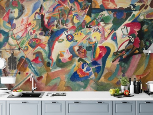 taidetapetti seinämaalaus nimeltä Entwurf 3 zu Komposition VII kirjoittanut Wassily Kandinsky