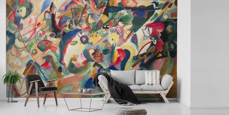 taidetapetti seinämaalaus nimeltä Entwurf 3 zu Komposition VII kirjoittanut Wassily Kandinsky