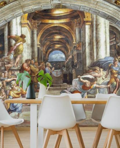 murale d'arte chiamato La cacciata di Eliodoro dal tempio di Raffaello per case e uffici