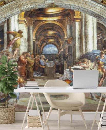fresque murale d'art intitulée L'expulsion d'Héliodore du temple par Raphaël pour les maisons et les bureaux