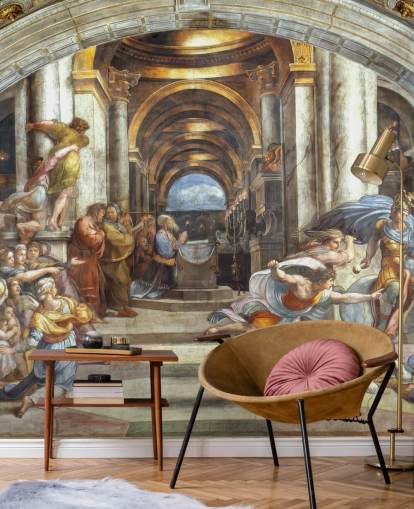 fresque murale d'art intitulée L'expulsion d'Héliodore du temple par Raphaël pour les maisons et les bureaux