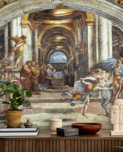 murale d'arte chiamato La cacciata di Eliodoro dal tempio di Raffaello per case e uffici murale d'arte chiamato La cacciata di Eliodoro dal tempio di Raffaello per case e uffici