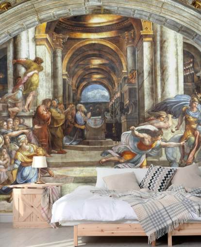 fresque murale d'art intitulée L'expulsion d'Héliodore du temple par Raphaël pour les maisons et les bureaux