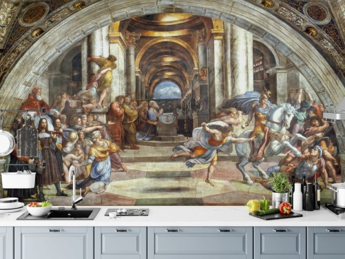 mural de parede de belas artes chamado A Expulsão de Heliodoro do Templo, de Rafael, para residências e escritórios