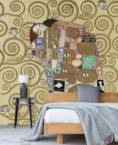 kunsttapet vægmaleri kaldet Fulfillment af Gustav Klimt til soveværelser og stuer