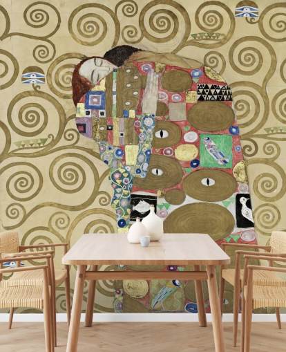 mural de papel pintado de bellas artes llamado Fulfillment de Gustav Klimt para dormitorios y salas de estar