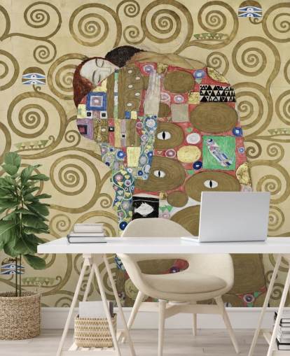 konsttapet väggmålning kallad Fulfillment av Gustav Klimt för sovrum och vardagsrum