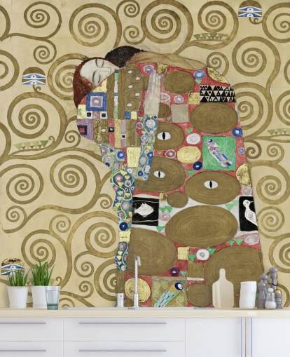 fine art wallpaper mural called Fulfillment by Gustav Klimt for bedrooms and living rooms fine art wallpaper mural called Fulfillment by Gustav Klimt for bedrooms and living rooms