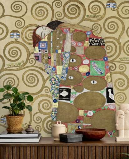 Kunsttapete namens Fulfillment von Gustav Klimt für Schlafzimmer und Wohnzimmer Kunsttapete namens Fulfillment von Gustav Klimt für Schlafzimmer und Wohnzimmer