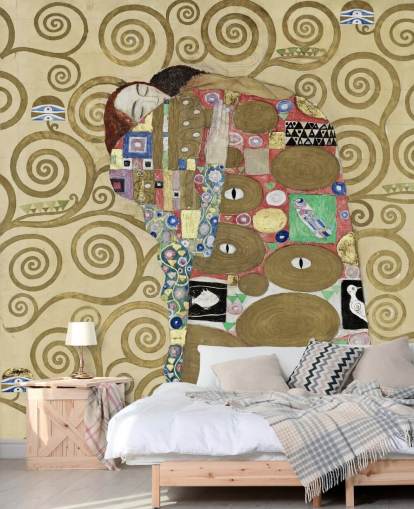 mural de papel de parede de belas artes chamado Fulfillment de Gustav Klimt para quartos e salas de estar mural de papel de parede de belas artes chamado Fulfillment de Gustav Klimt para quartos e salas de estar