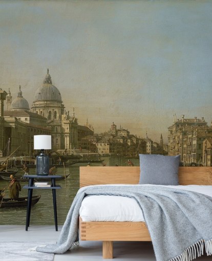 fine art wallpaper mural called Entrance to the Grand Canal near the Punta della Dogana and Santa Maria della Salute by Canaletto