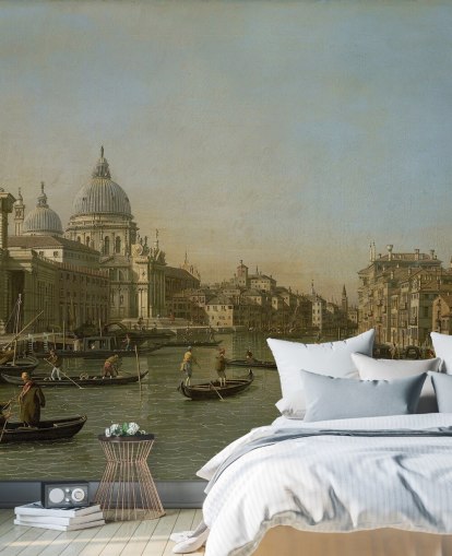 fine art wallpaper mural called Entrance to the Grand Canal near the Punta della Dogana and Santa Maria della Salute by Canaletto