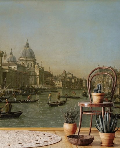 kunstbehangmuurschildering genaamd Entrance to the Grand Canal bij de Punta della Dogana en Santa Maria della Salute van Canaletto kunstbehangmuurschildering genaamd Entrance to the Grand Canal bij de Punta della Dogana en Santa Maria della Salute van Canaletto