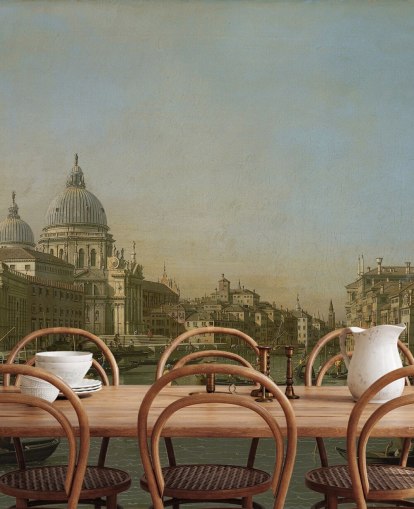 fine art wallpaper mural called Entrance to the Grand Canal near the Punta della Dogana and Santa Maria della Salute by Canaletto