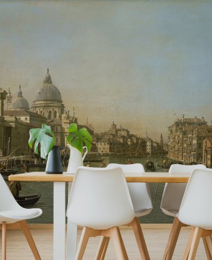 kunsttapet vægmaleri kaldet Indgang til Canal Grande nær Punta della Dogana og Santa Maria della Salute af Canaletto