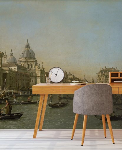 mural de papel pintado de bellas artes llamado Entrada al Gran Canal cerca de Punta della Dogana y Santa Maria della Salute de Canaletto