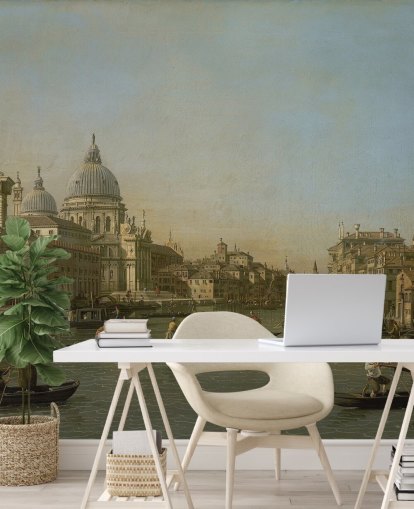 carta da parati fine art chiamata Ingresso al Canal Grande vicino a Punta della Dogana e Santa Maria della Salute di Canaletto