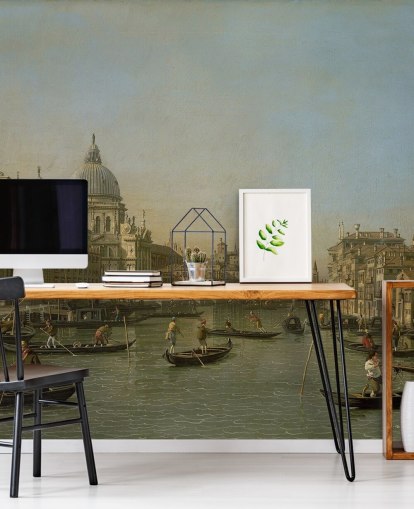 fine art wallpaper mural called Entrance to the Grand Canal near the Punta della Dogana and Santa Maria della Salute by Canaletto