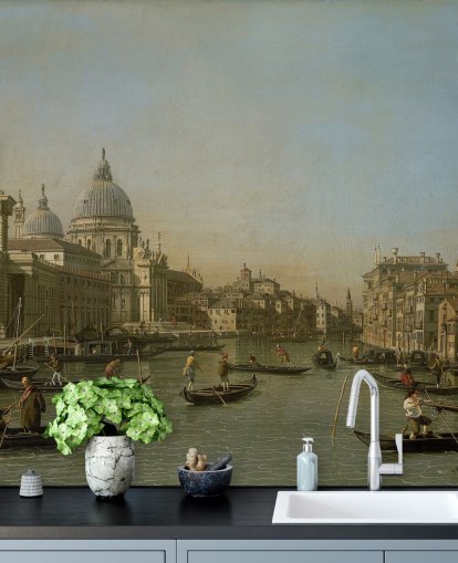 papier peint mural d'art intitulé Entrée du Grand Canal, près de la Punta della Dogana et de Santa Maria della Salute de Canaletto
