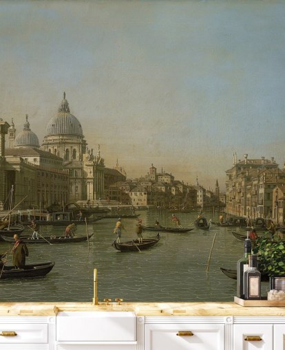 fine art wallpaper mural called Entrance to the Grand Canal near the Punta della Dogana and Santa Maria della Salute by Canaletto