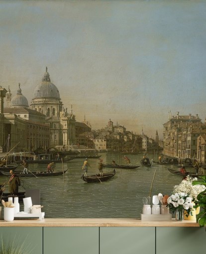 papier peint mural d'art intitulé Entrée du Grand Canal, près de la Punta della Dogana et de Santa Maria della Salute de Canaletto