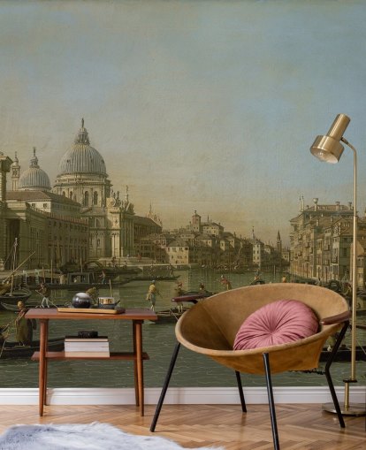 fine art wallpaper mural called Entrance to the Grand Canal near the Punta della Dogana and Santa Maria della Salute by Canaletto fine art wallpaper mural called Entrance to the Grand Canal near the Punta della Dogana and Santa Maria della Salute by Canaletto