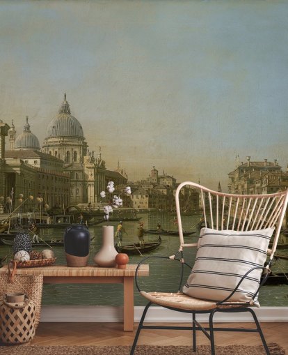 fine art wallpaper mural called Entrance to the Grand Canal near the Punta della Dogana and Santa Maria della Salute by Canaletto