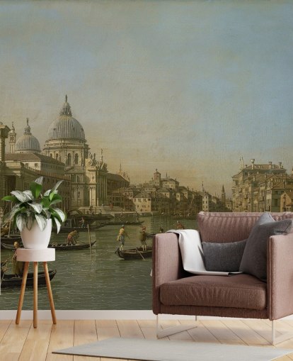 fine art wallpaper mural called Entrance to the Grand Canal near the Punta della Dogana and Santa Maria della Salute by Canaletto
