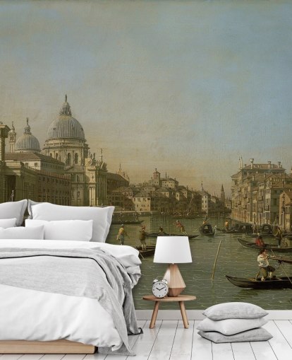 kunsttapet vægmaleri kaldet Indgang til Canal Grande nær Punta della Dogana og Santa Maria della Salute af Canaletto kunsttapet vægmaleri kaldet Indgang til Canal Grande nær Punta della Dogana og Santa Maria della Salute af Canaletto