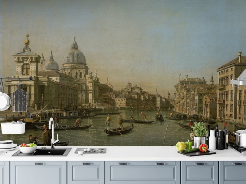 fine art wallpaper mural called Entrance to the Grand Canal near the Punta della Dogana and Santa Maria della Salute by Canaletto
