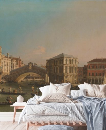 Kunsttapete mit dem Titel Canal Grande (Rialtobrücke) von Canaletto für Wohn- und Schlafzimmer Kunsttapete mit dem Titel Canal Grande (Rialtobrücke) von Canaletto für Wohn- und Schlafzimmer