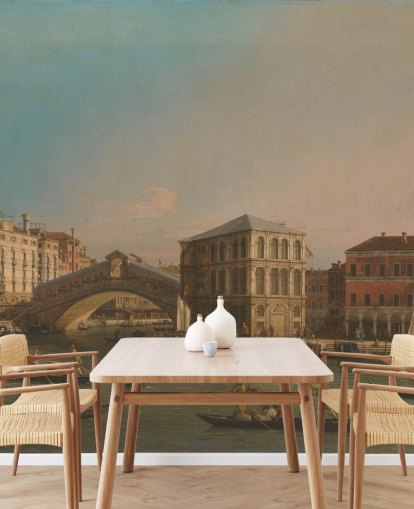 fine art behangmuurschildering genaamd Grand Canal (Rialtobrug) van Canaletto voor woon- en slaapkamers