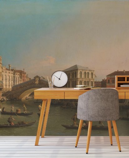 Kunsttapete mit dem Titel Canal Grande (Rialtobrücke) von Canaletto für Wohn- und Schlafzimmer