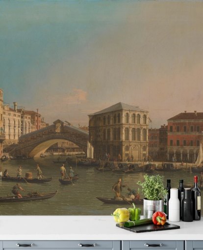 kunsttapet veggmaleri kalt Grand Canal (Rialto Bridge) av Canaletto for stuer og soverom