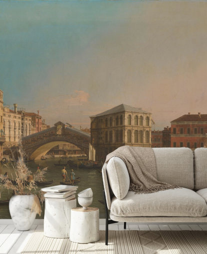mural de papel pintado de bellas artes llamado Gran Canal (Puente de Rialto) de Canaletto para salas de estar y dormitorios