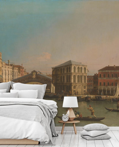 fine art behangmuurschildering genaamd Grand Canal (Rialtobrug) van Canaletto voor woon- en slaapkamers