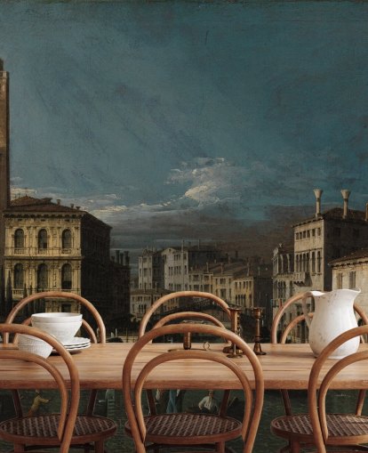 peinture murale d'art intitulée Grand Canal : San Geremia et l'entrée du Cannaregio par Canaletto pour les salons et les chambres peinture murale d'art intitulée Grand Canal : San Geremia et l'entrée du Cannaregio par Canaletto pour les salons et les chambres