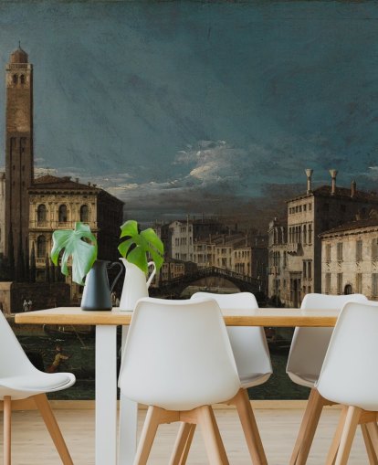 kunstmuurschildering genaamd Grand Canal: San Geremia and the Entrance to the Cannaregio van Canaletto voor woon- en slaapkamers