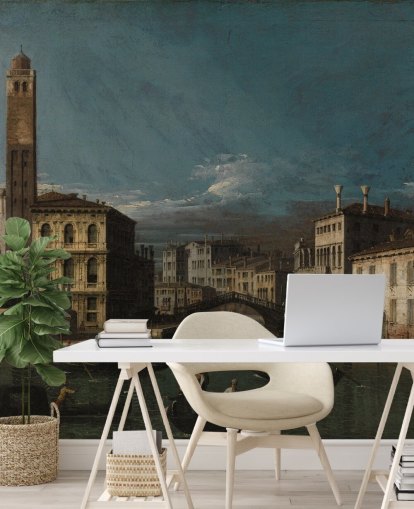 kunstmuurschildering genaamd Grand Canal: San Geremia and the Entrance to the Cannaregio van Canaletto voor woon- en slaapkamers
