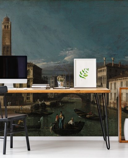 peinture murale d'art intitulée Grand Canal : San Geremia et l'entrée du Cannaregio par Canaletto pour les salons et les chambres