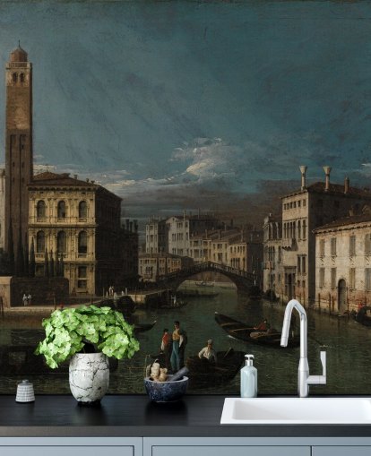 murale d'arte chiamato Canal Grande: San Geremia e l'ingresso al Cannaregio di Canaletto per salotti e camere da letto