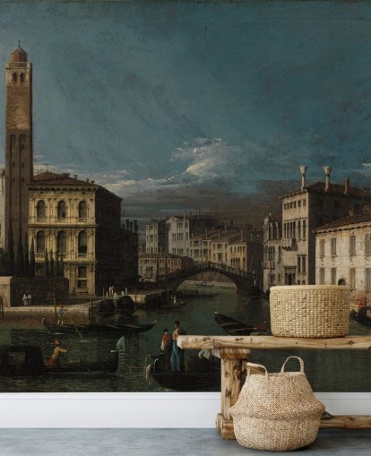 peinture murale d'art intitulée Grand Canal : San Geremia et l'entrée du Cannaregio par Canaletto pour les salons et les chambres